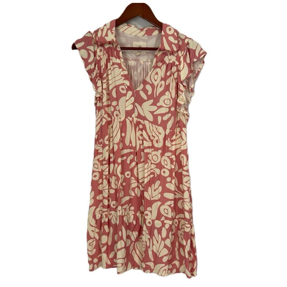 Umgee Dress Women S Pink Ivory Print Tiered Mini Babydoll Tribal Tropical Comfy - Picture 1 of 12